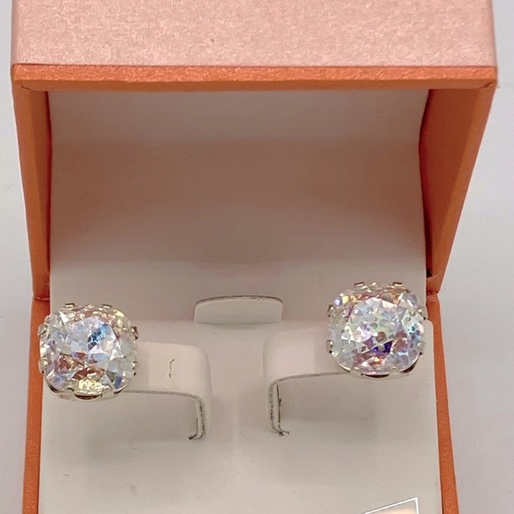 JoJo Loves You Jewelry - JoJo Loves You - Clear Patina Mega Cushion Stud Earrings Aurora Borealis